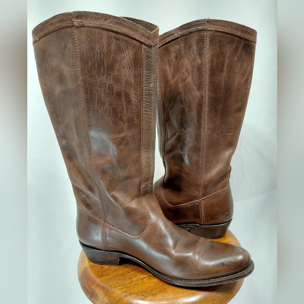 Frye Cognac Rider Pull On Leather Boots